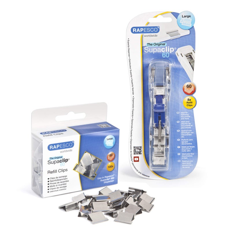 RAPESCO 1300A Supaclip 60 Kit, Dispenser and 100 Stainless Steel Refill Clips - Image 1